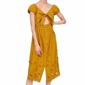 Zara Mustard Cut-Out Embroidered Dress